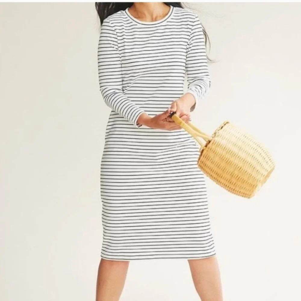 Sonnet‎ James Reese Striped Play Dress White Black Size XS Midi Long Sleeve